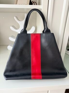 Y2K Vintage 2000’S FURLA Tribeca Tote Black Red Leather Bag Purse Made In Italy